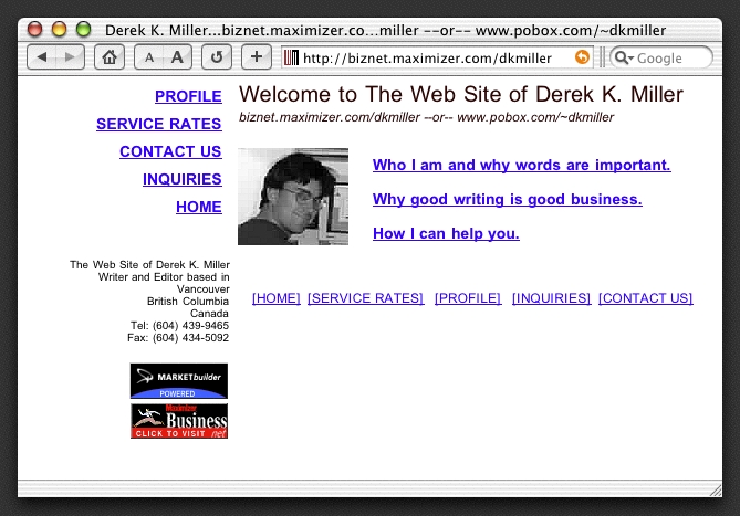 [Derek's site screenshot, 1998]