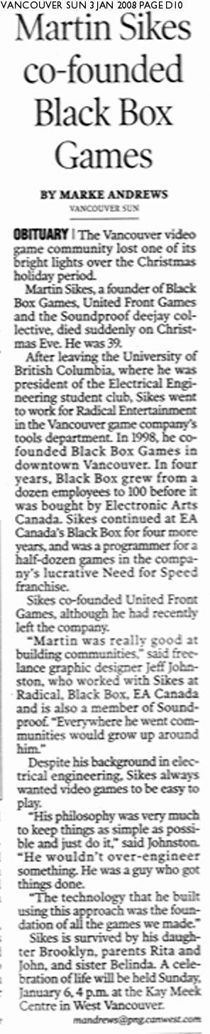 Martin Sikes article - Vancouver Sun, 8 Jan 2008