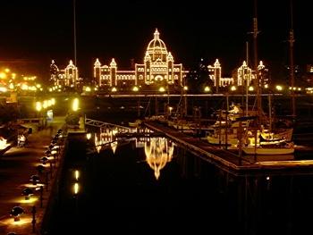 [View of B.C. Legislature at night]