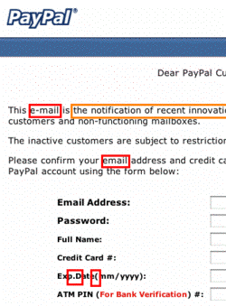 [E-mail message spoofed to look like it's from PayPal]