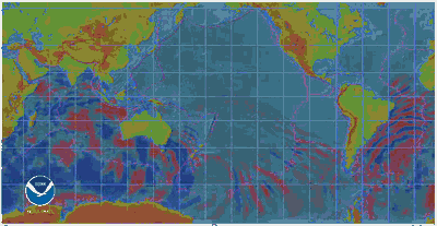 [Tsunami as its two wavefronts cross southwest of Chile]