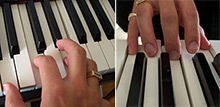 [Two views of a piano-playing hand]